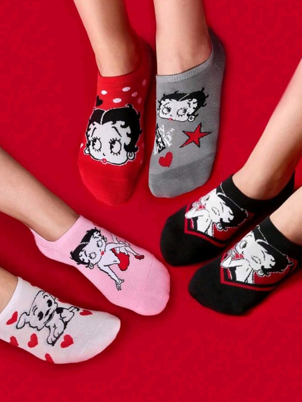 Betty Boop No-Show Socks - Red, Gray, Black, Pink, White